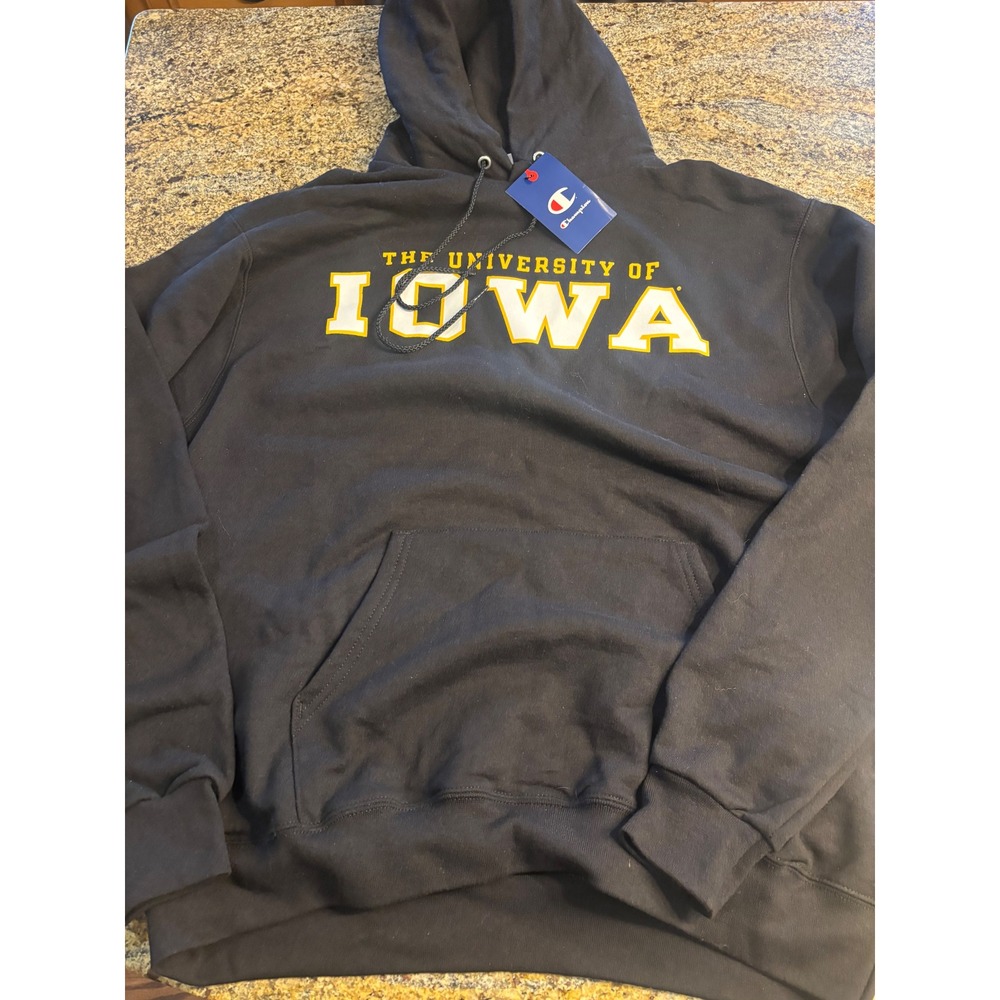 NWT Champion The University of Iowa Black Hoodie‎ Sweatshirt Adult Large